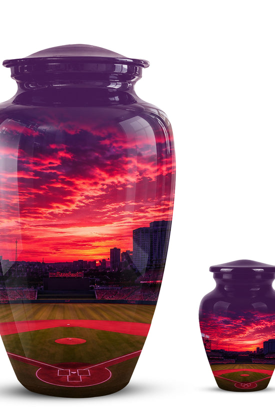 Sunset Baseball Ground Funeral Urn - Custom Burial Urns For Athletes Ashes