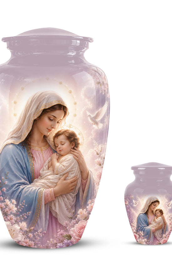 Heavenly Angel Mom With Child Urn - Purple Aluminum Urn For Women Ashes