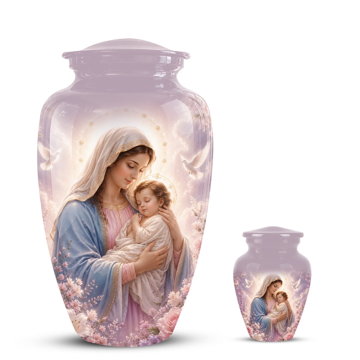 Heavenly Angel Mom With Child Urn - Purple Aluminum Urn For Women Ashes
