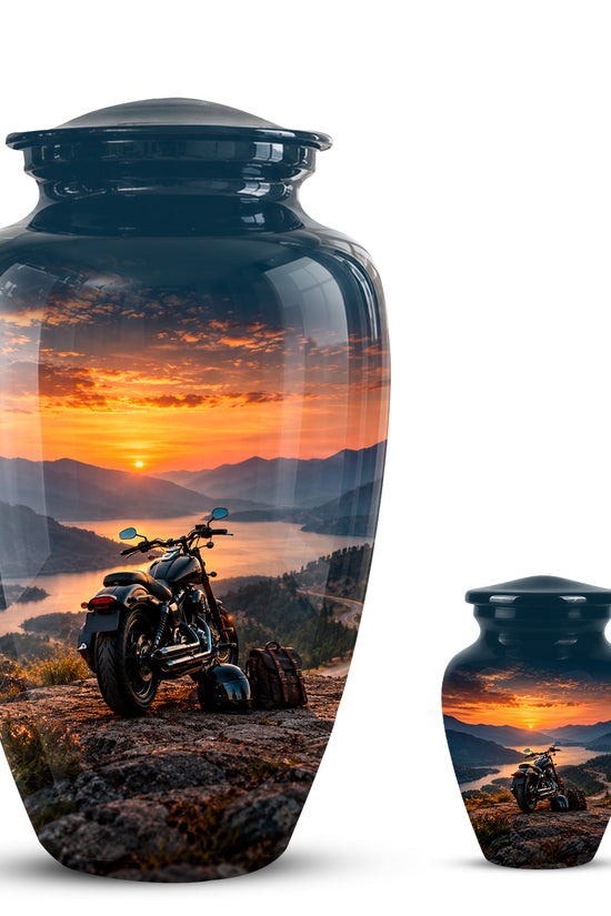 Custom Roadster Biker Cremation Urns - Sunset Mountain Urns For Motorcycle Enthusiasts