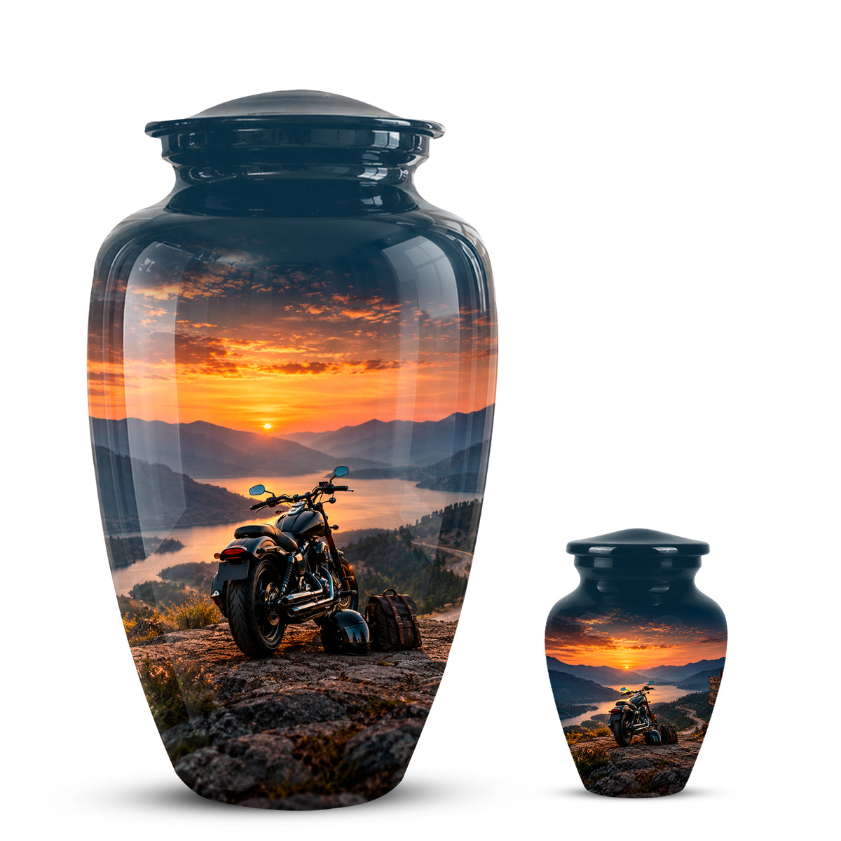 Custom Roadster Biker Cremation Urns - Sunset Mountain Urns For Motorcycle Enthusiasts
