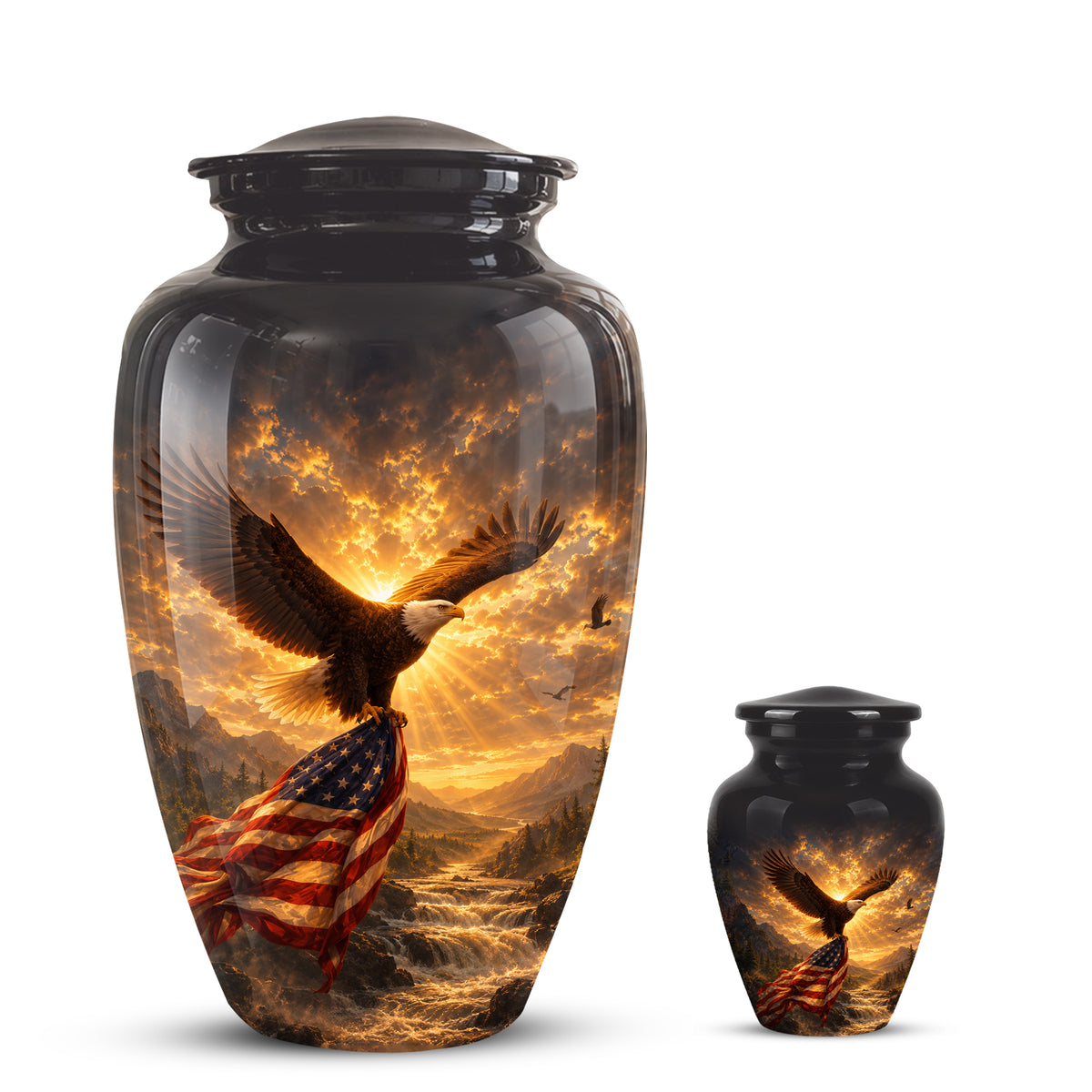 Honor & Freedom Eagle Cremation Urn - Aluminum Tribute Memorial Urns For Ashes