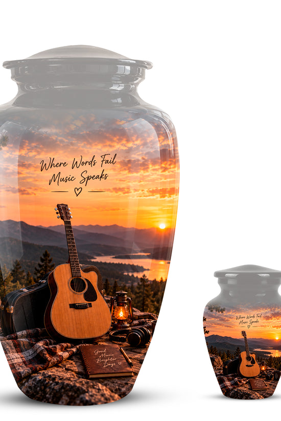 Guitar Quotes Cremation Urn For Ashes - Sunset Landscape Ashes Container