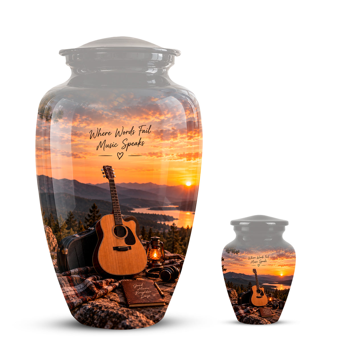 Guitar Quotes Cremation Urn For Ashes - Sunset Landscape Ashes Container