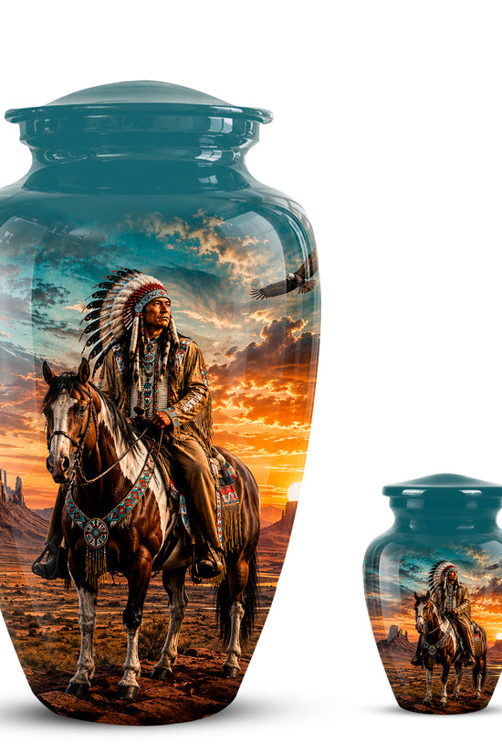 Custom Native American Urn – Traditional Warrior Aluminum Cremation Urn
