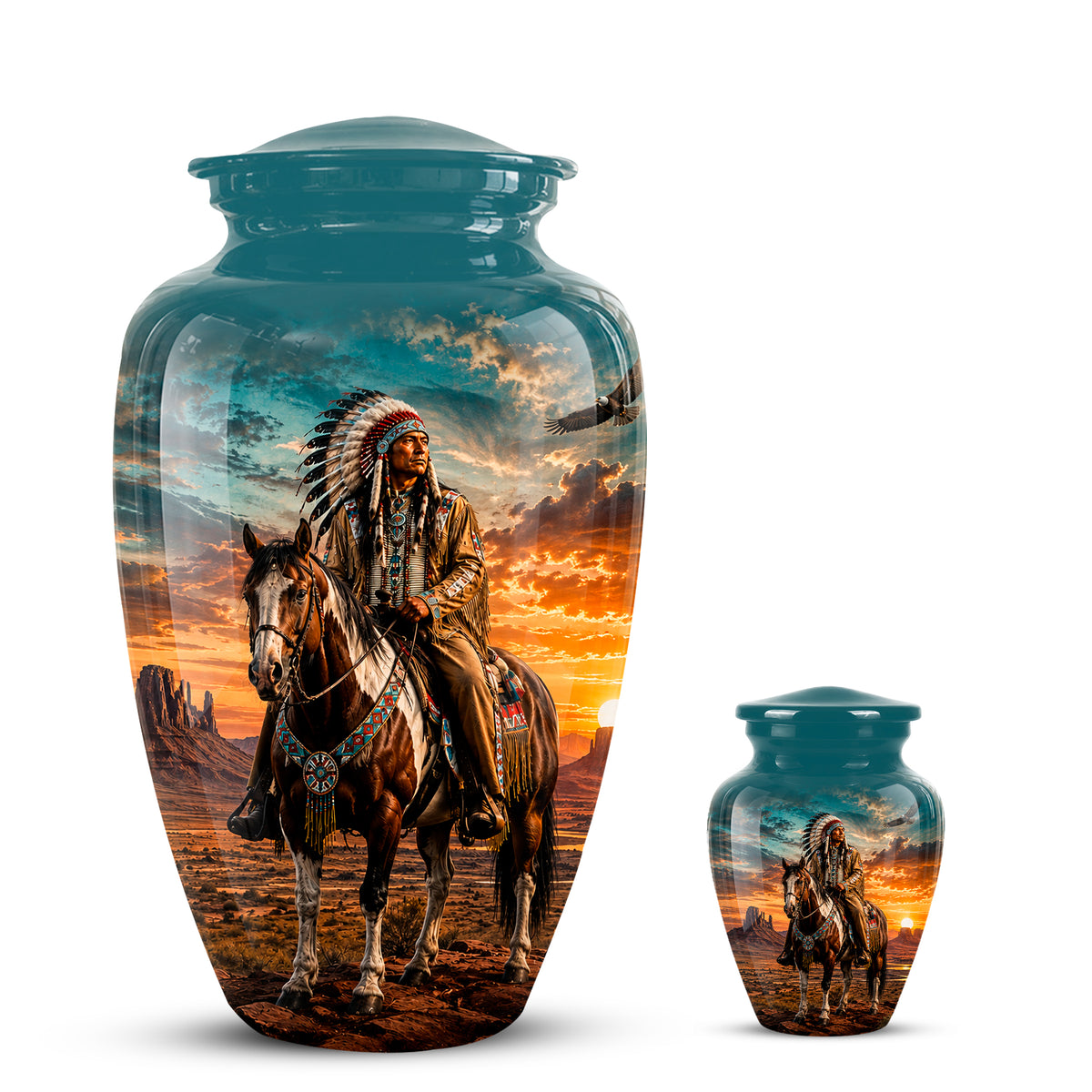 Custom Native American Urn – Traditional Warrior Aluminum Cremation Urn