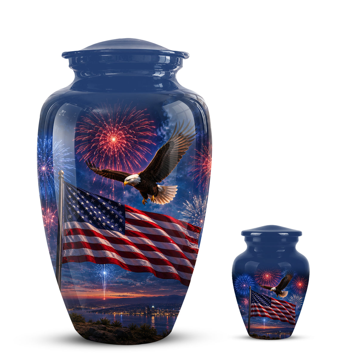 Brown Flying Eagle Cremation Urn - Handcrafted Memorial Urn To Tribute Veterans