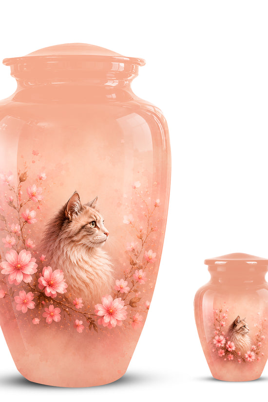 Personalized Pink Floral Cat Cremation Urn – Aluminum Pet Keepsake Urn