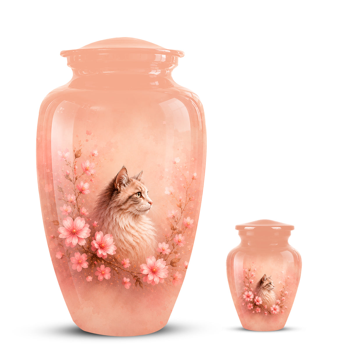 Personalized Pink Floral Cat Cremation Urn – Aluminum Pet Keepsake Urn