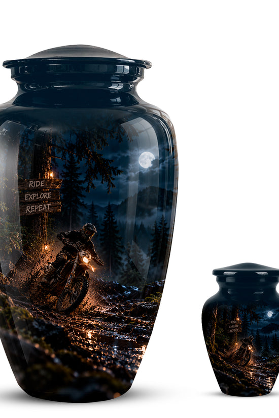 Personalized Dirt Biker Cremation Urn - Moonlight Mud Motorbike Memorial Urns
