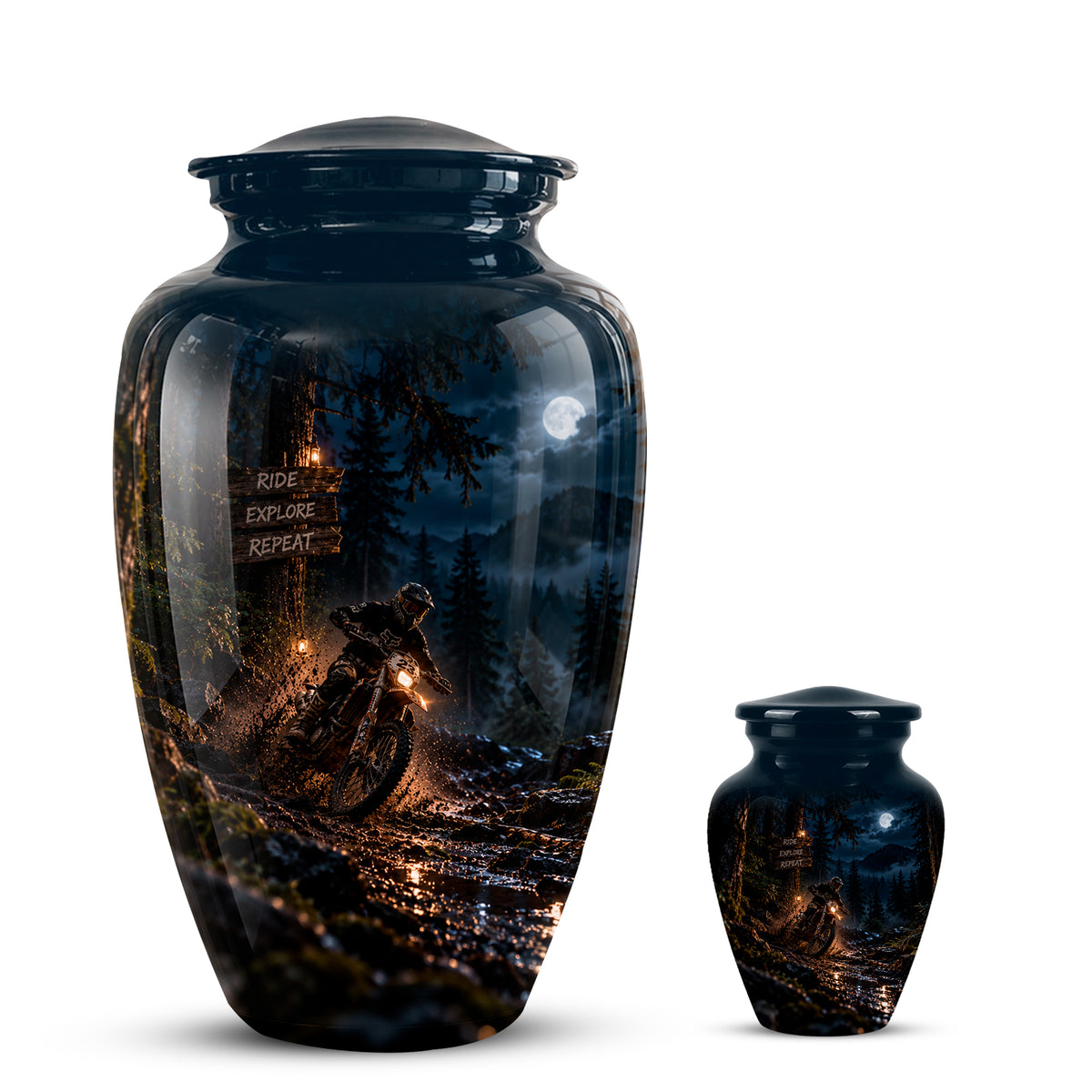 Personalized Dirt Biker Cremation Urn - Moonlight Mud Motorbike Memorial Urns