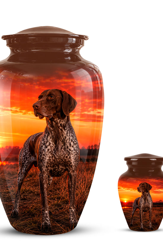 German Shorthaired Pointer Dog Cremation Urn - Sunset Pet Aluminum Urn