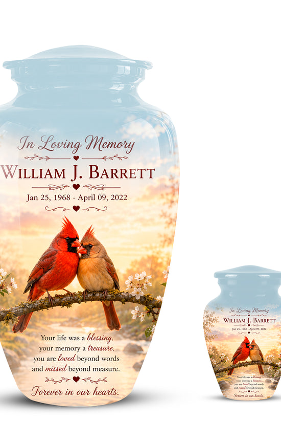 Cardinal Bird Pair Themed Cremation Urn - Bird Memorial Urn For Lovers