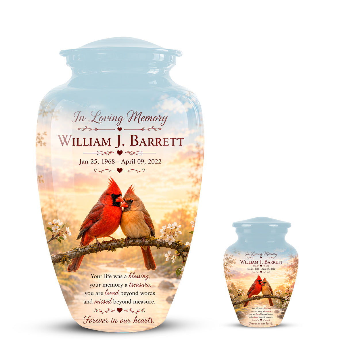 Cardinal Bird Pair Themed Cremation Urn - Bird Memorial Urn For Lovers
