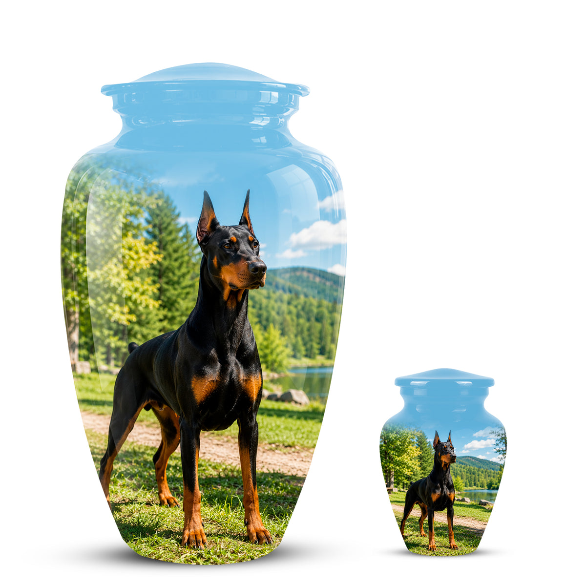 Custom Doberman Pinscher Memorial Urn – Elegant Aluminum Tribute For Ashes