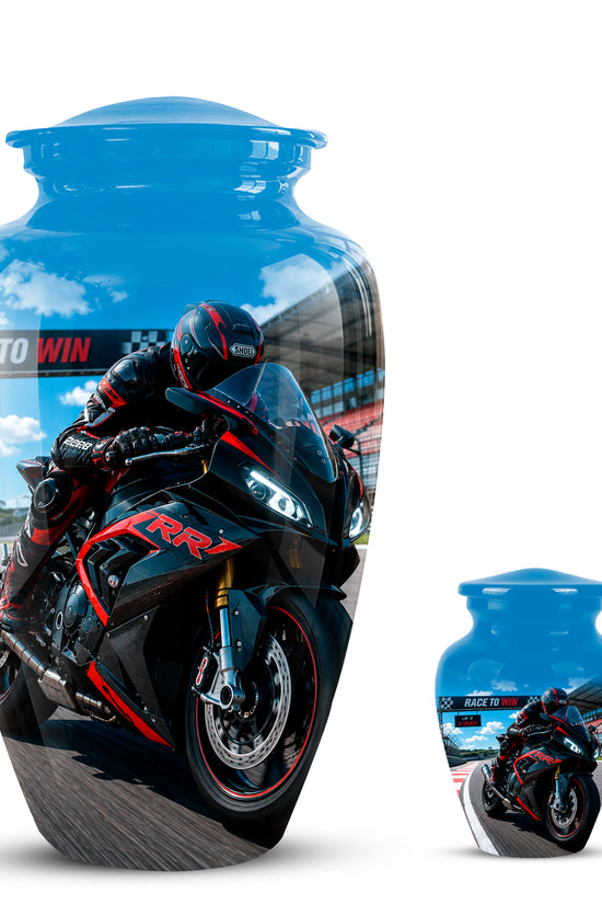 Personalized Motorcycle Rider Cremation Urn – Racing Bike Memorial Tribute