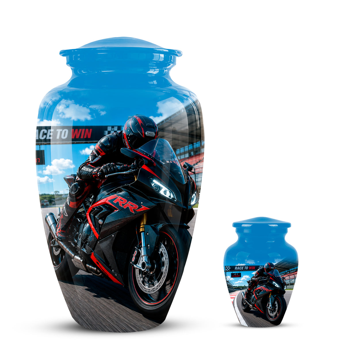 Personalized Motorcycle Rider Cremation Urn – Racing Bike Memorial Tribute