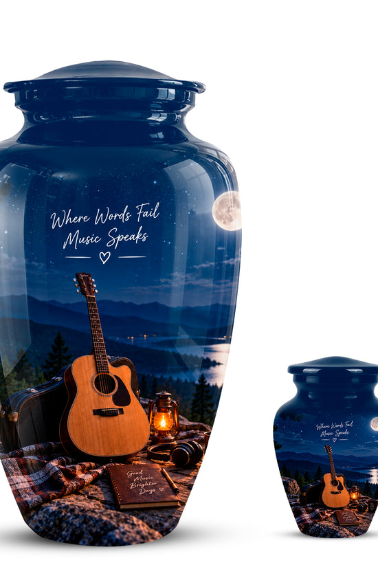 Personalized Starry Night Guitar Cremation Urn - Aluminum Moonlight Urns For Ashes