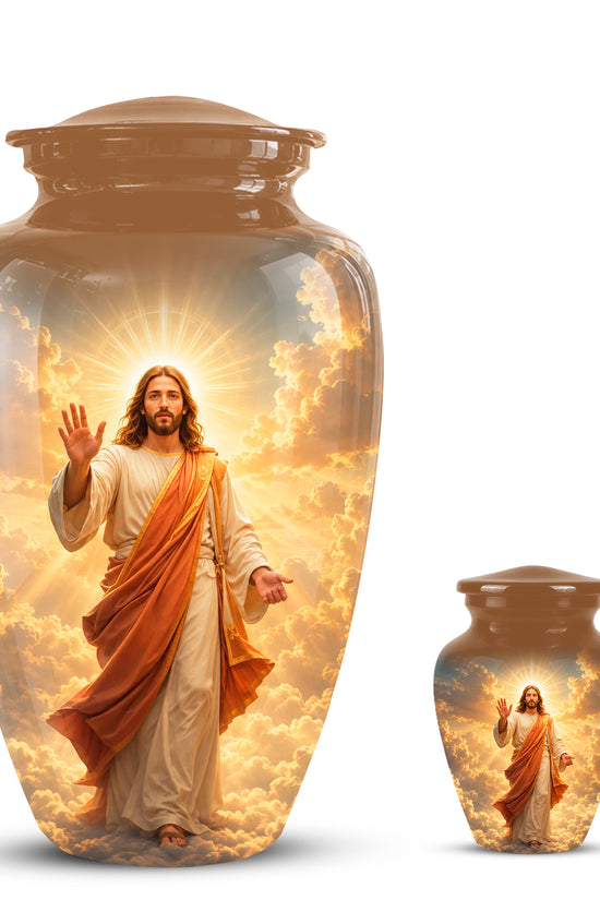 Jesus in Heavenly Clouds Memorial Urn – Personalized Religious Ashes Urn