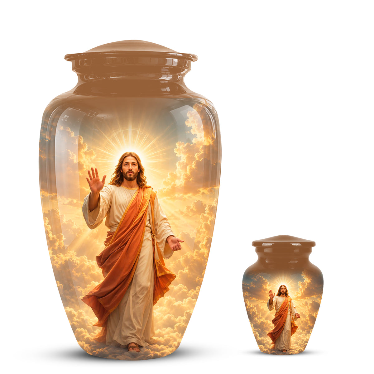 Jesus in Heavenly Clouds Memorial Urn – Personalized Religious Ashes Urn