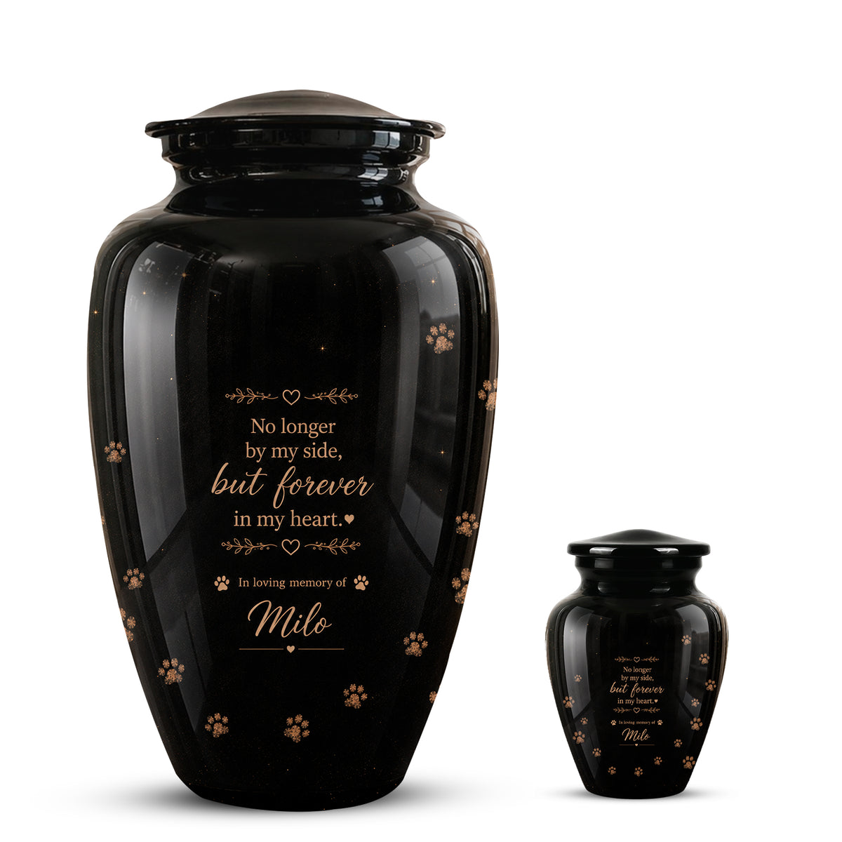 Personalized Black Cat Memorial Urn – Engraved Quote & Paw Prints For Ashes