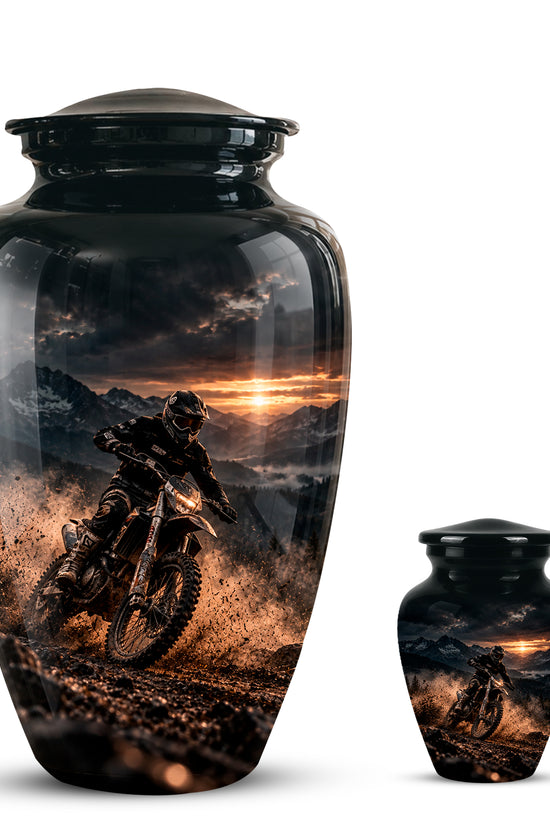 Personalized Dirt Biker Cremation Urn - Custom Aluminum Memorial Ashes Container