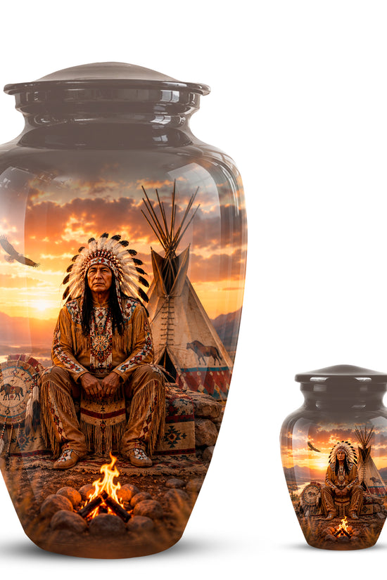 Personalized Native American Sunset Aluminum Cremation Urn For Human Ashes