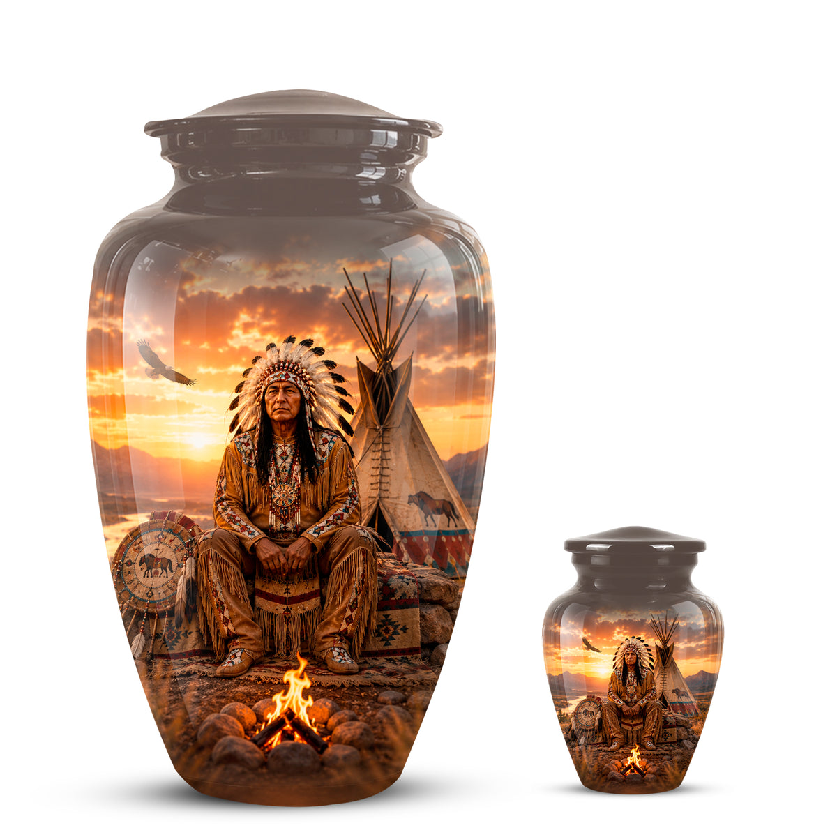 Personalized Native American Sunset Aluminum Cremation Urn For Human Ashes