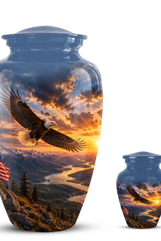 Sunset Eagle Funeral Urn - Blue Custom Aluminum Urns For Human Ashes