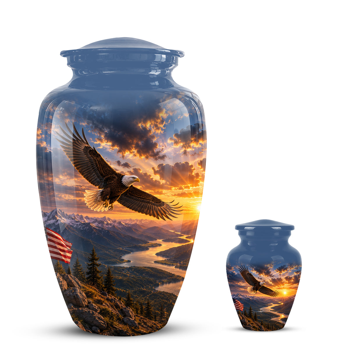 Sunset Eagle Funeral Urn - Blue Custom Aluminum Urns For Human Ashes