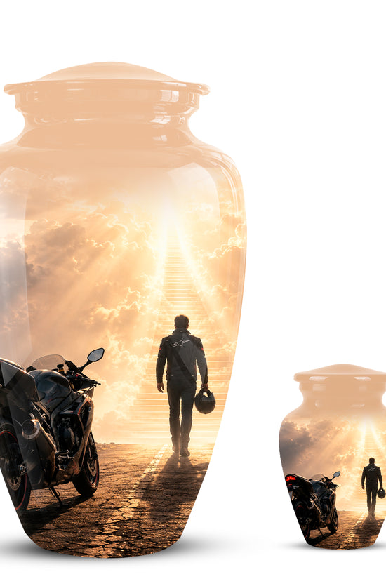 Heavenly Stairs & Rider Urn - Motorbike Cremation Urns For Biker Ashes