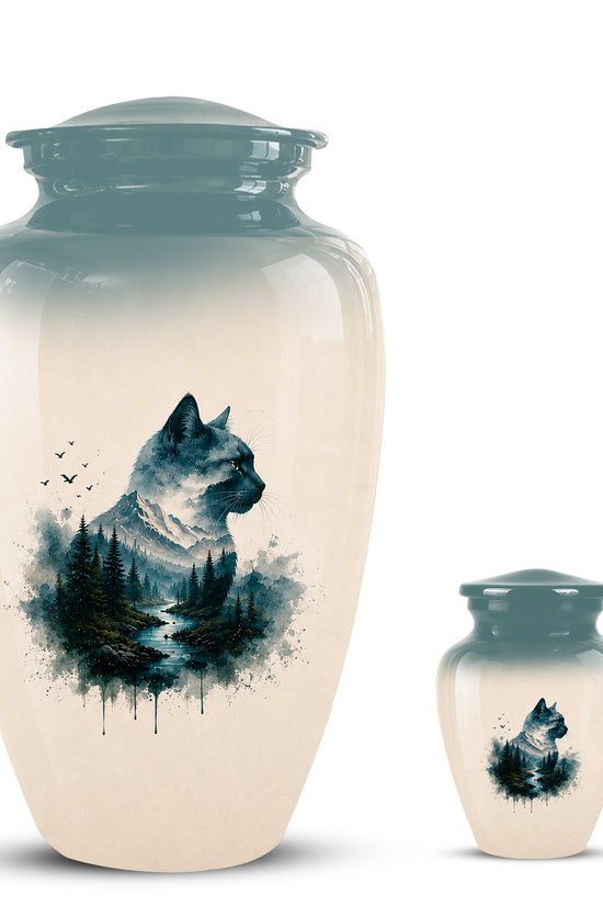 Artistic Mountain Cat Cremation Urn – Aluminum Pet Memorial For Ashes
