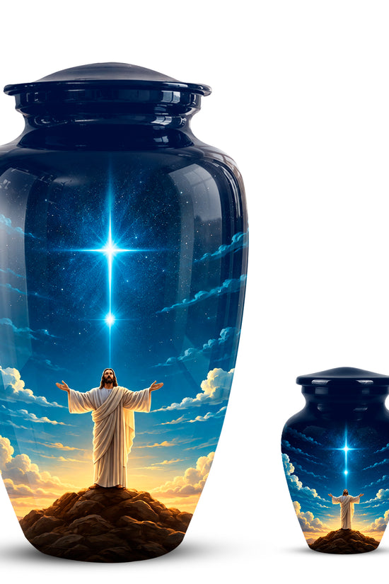 Personalized Jesus Night Light Urn - Spiritual Aluminum Memorial Keepsake