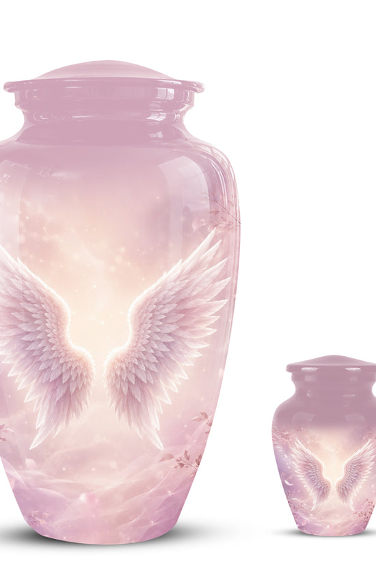 Pink Angle Wings Cremation Urn - Personalized Aluminum Funeral Urns For Mom