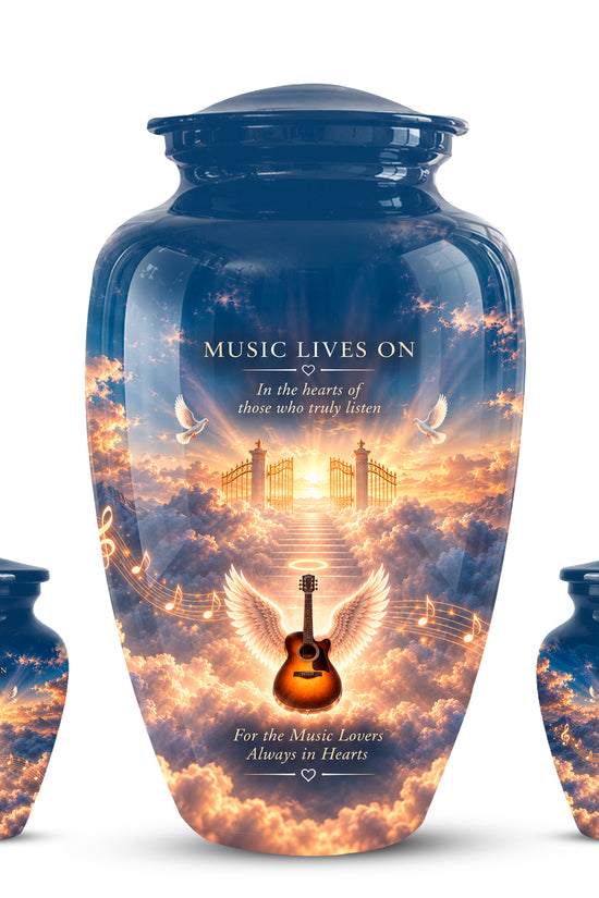 Angel Wings & Guitar Tribute Funeral Urn - Sunset Heaven Gate & Stairs Memorial Urn