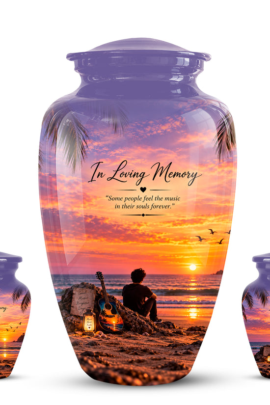Guitar Sunset Memorial Urn - Custom Quotes & Ocean-Beach Urns For Ashes