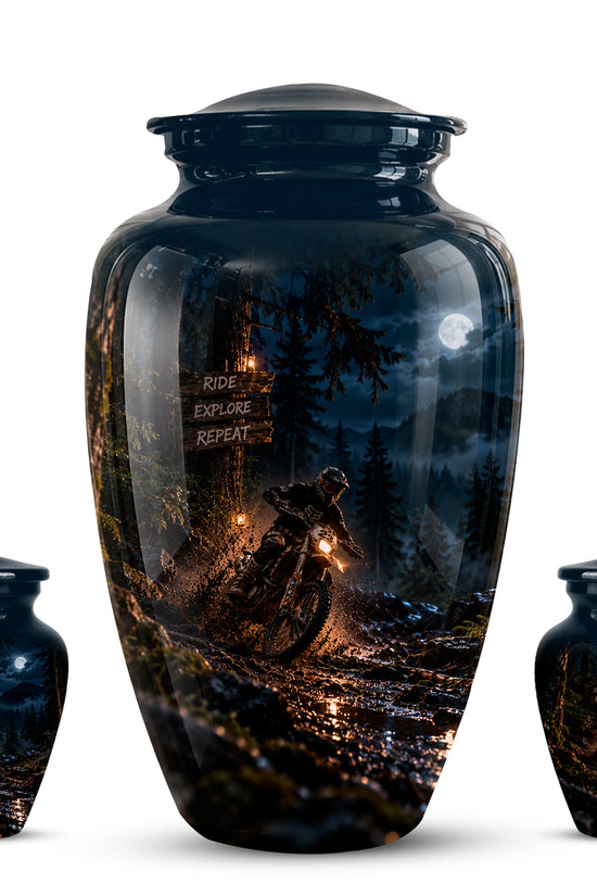 Personalized Dirt Biker Cremation Urn - Moonlight Mud Motorbike Memorial Urns