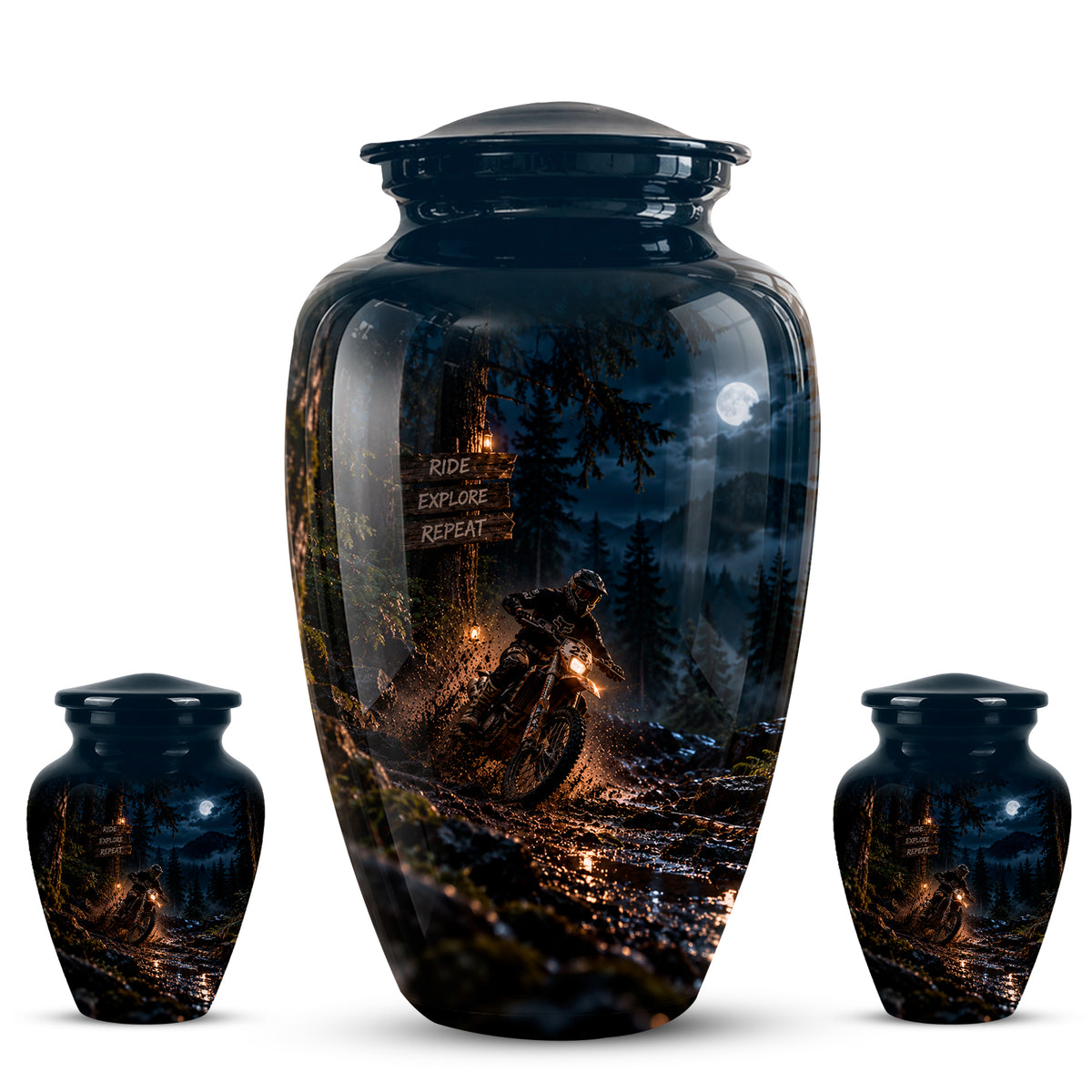 Personalized Dirt Biker Cremation Urn - Moonlight Mud Motorbike Memorial Urns