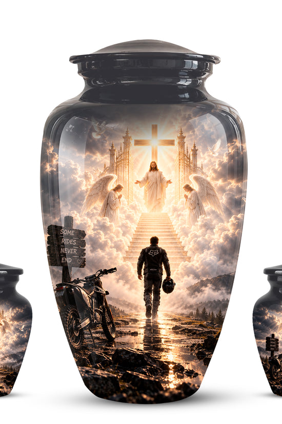 Bike Rider In Heaven Memorial Urn - Jesus & Angels Heaven Stairs Urns