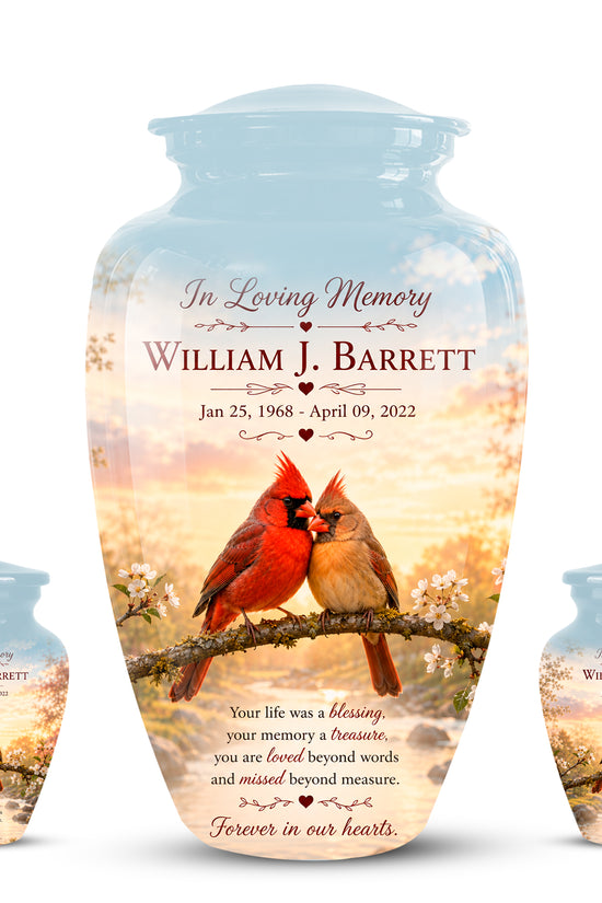 Cardinal Bird Pair Themed Cremation Urn - Bird Memorial Urn For Lovers