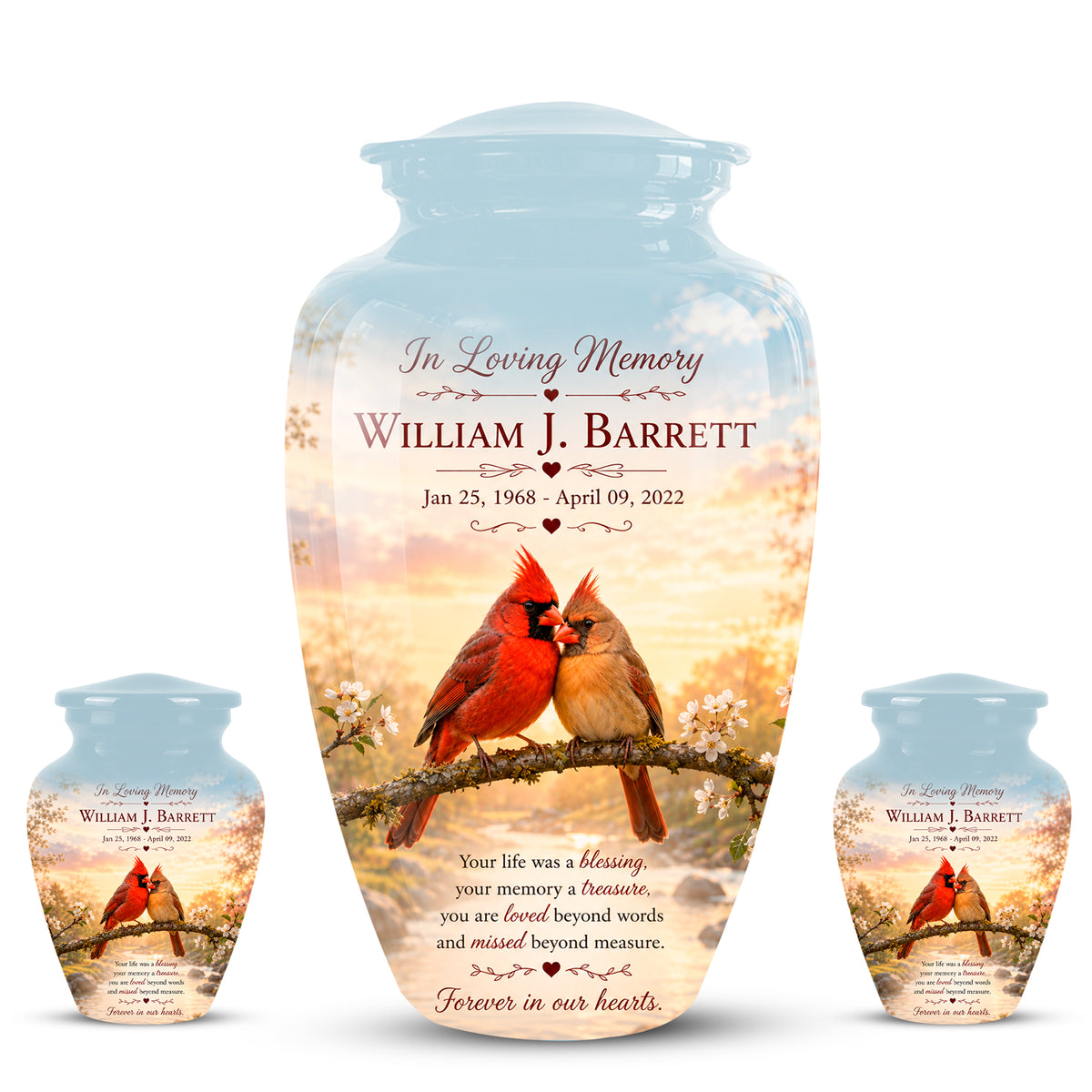 Cardinal Bird Pair Themed Cremation Urn - Bird Memorial Urn For Lovers