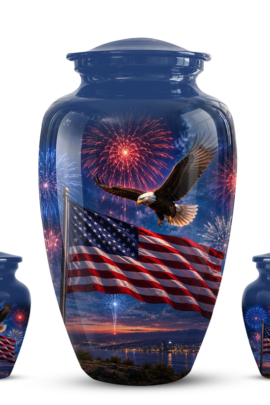 Brown Flying Eagle Cremation Urn - Handcrafted Memorial Urn To Tribute Veterans