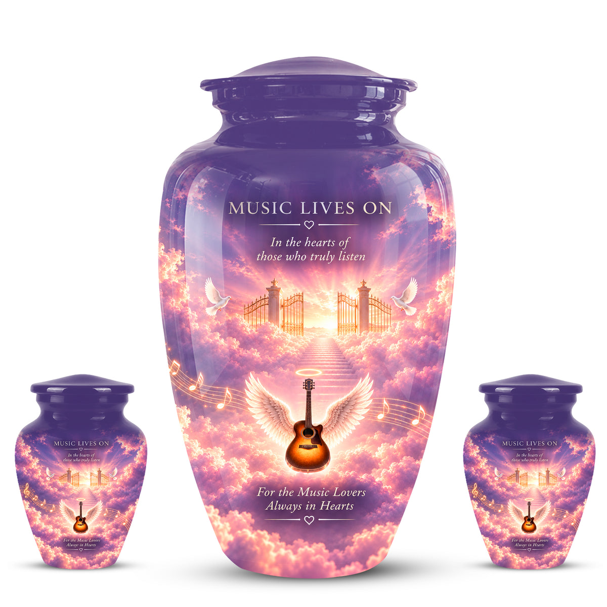 Heaven Gate Angel Wings Guitar Urn - Memorial Urn For Ashes For Music Lovers