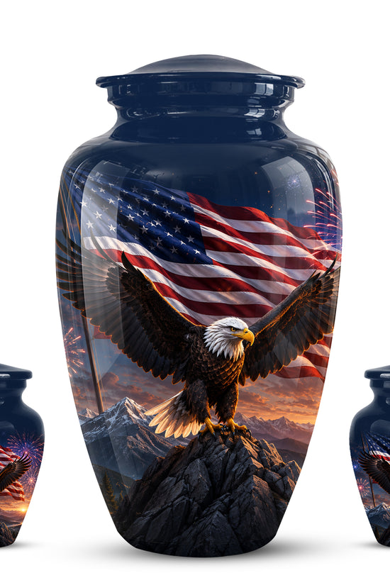 Patriotic Eagle & USA Flag Themed Urn - Aluminum Memorial Urns For Veterans