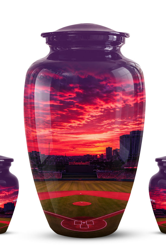 Sunset Baseball Ground Funeral Urn - Custom Burial Urns For Athletes Ashes