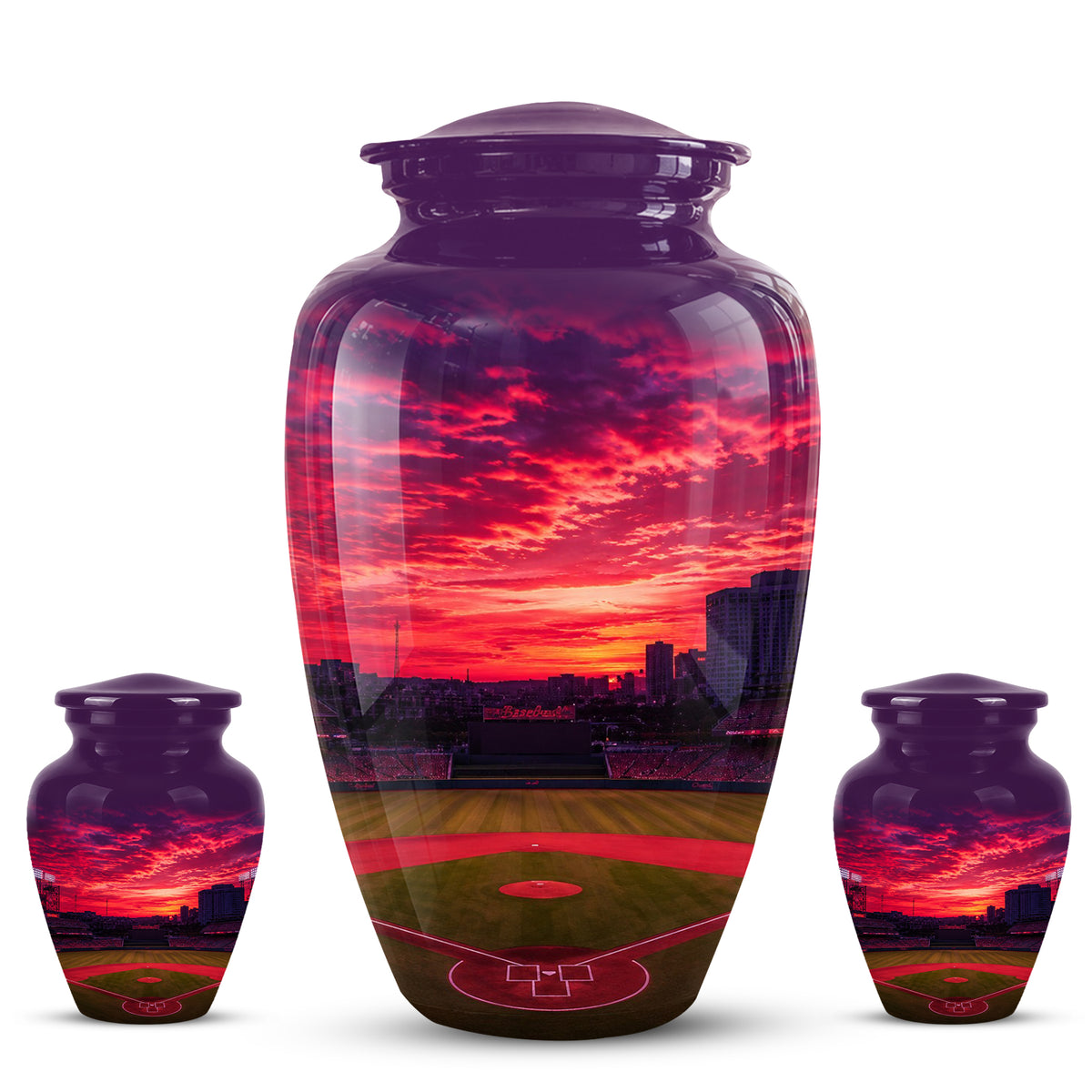 Sunset Baseball Ground Funeral Urn - Custom Burial Urns For Athletes Ashes