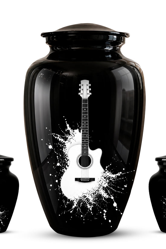 White Guitar Cremation Urn - Artistic Black Memorial Urns For Musicians