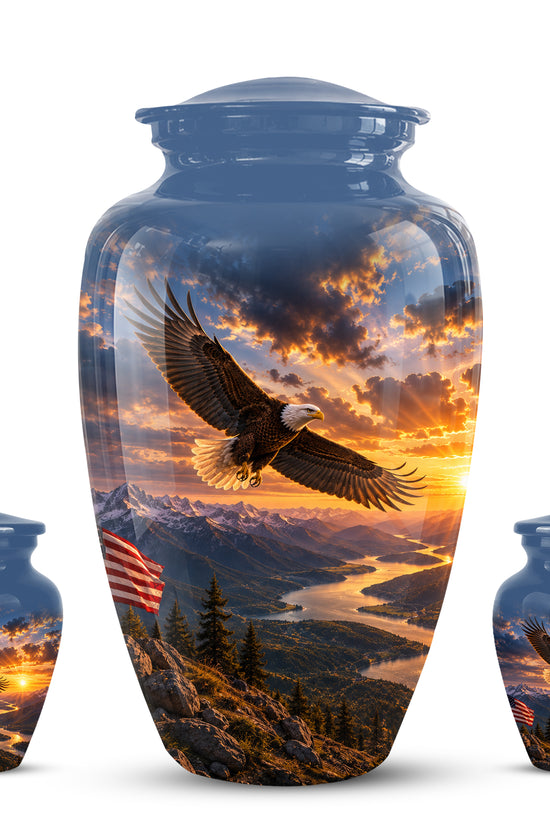 Sunset Eagle Funeral Urn - Blue Custom Aluminum Urns For Human Ashes