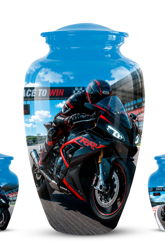Personalized Motorcycle Rider Cremation Urn – Racing Bike Memorial Tribute