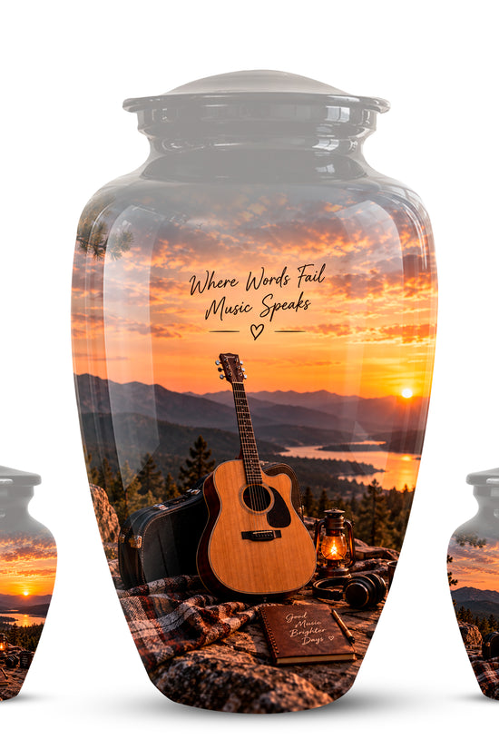 Guitar Quotes Cremation Urn For Ashes - Sunset Landscape Ashes Container